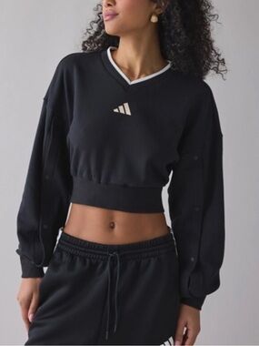 adidas Black Cropped V‑Neck Pullover with White Trim